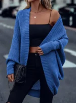 Ladies Elegant Open Cardigan Knitted Sweater Spring Autumn Outerwear Loose Long Sleeve Top for Holiday Versatile Casual Wear
