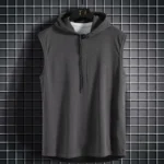 Mens Sleeveless Hooded Tank Tops Summer Gym Bodybuilding Fitness Sport Workout Singlet Solid Color Sports Vest