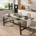 70.87″ Industrial Dining Table For 6-8, Wooden Kitchen Table With Metal Frame, Rectangular Counter For Dining Room & Kitchen