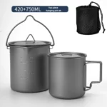 Titanium Camping Mug with Folding Handle Lightweight Portable Outdoor Cup Cooking set Cookware for Hiking Travel - Image 13