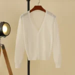 Fashion Style Female Black Women's Coat Clothing V-neck Ladies Sweater Outerwear Cute Basic - Image 8