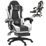 Computer Gaming Chair, Ergonomic Gaming Chair, Leather Office Chairs with Foot Rest, Back Recliner Height Adjustable White+Black - Image 8