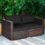2 Seat Outdoor Wicker Loveseat Sofa Set, Modular PE Rattan 2 Pieces Outdoor Wicker Corner Sofa, Outside Furniture, Customized