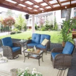 Patio Furniture Swivel Glider PE Wicker Chairs, Outdoor Swivel Rocker Seating with Cushions for Porch Deck Balcony, Brown Wicker - Image 4