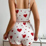Women’s Pajamas Set Sleepwear 2 PCS Short Tank Tops And Shorts S M L White Ventilate Soft Casual Love Printing
