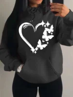 Combination Of Love And Butterfly  Pattern Hoody Women Hip Hop Street Hoodies
