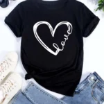 Love Heart Printed Trend Women Fashion Clothing Graphic T-shirts
