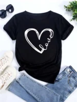 Love Heart Printed Trend Women Fashion Clothing Graphic T-shirts