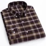New 100% Cotton Oxford Men’s Shirts Long Sleeves Plaid Soft Regular Fit Formal Dress Shirt Pocket Social Blouse Male Clothes