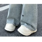 New 4-14 Years Spring Autumn Teenage Girls Jeans Full Print Bow Embroidery Fashion Wide-leg Denim Pants For Kids