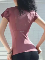 Sports T-shirt women summer breathable sexy beauty back fitness