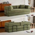 79″ Folding Convertible Sofa Bed, Oversized Corduroy Futon Floor Couch, Boneless Loveseat for Small Spaces, Living Room, Bedroom