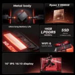 KAMRUI Gaming Laptop 16inch AMD Ryzen 9 6900HX 16GB LPDDR5 512GB M.2 NVMe PCIe3.0 SSD Radeon 680M Win11PRO WiFi6 Backlit KB Book