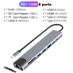 RJ45 100M/1000Mbps Ethernet to USB C Adapter Docking Station USB Type C to HDMI HUB 4K 30HZ Headphone PD 100W USB3 Extencion - Image 7