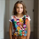 Girl Clothes Summer Cartoon Cat Graphic Children’s Clothing Kids Art Doodling Short Sleeve T Shirt Causal O-Neck Children Top