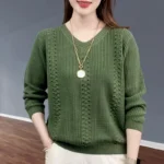 V-neck Knitted Sweater Autumn Popular Women's Clothing Foreign Style Inside with Solid Color Bottoming Shirt Top Jumpe Homme - Image 3