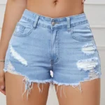 Ripped Raw Denim Shorts For Women Fashion A-line Hem Female Summer Hot Pants