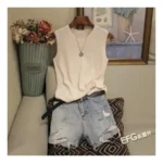 Summer Sleeveless Blouse Women O-neck Knitted Blouse Shirt Women Clothes Women Tops - Image 3