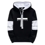 Cross Printed Male Hooded Sweatshirts Sweatpants Black White Mix Color Sportswear - Image 3