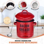 Bacon Grease Container with Strainer - Large 46OZ Red Kitchen Oil Storage Can, Food Saver Bin with Lid | Farmhouse Cooking Pot - Image 2