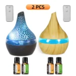 2 PCS 300ml Wood Grain Ultrasonic Humidifier & Essential Oil Diffuser Set with 7 Color LED Lights, Auto Shut-Off + 4 Aromatherap - Image 6