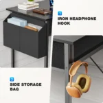JHK 32 Inch Modern Office Computer Desk with Fabric Storage Drawers Space Side Bag Metal Frame Adjustable Feet For Home PC Table