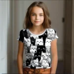 Girl Clothes Summer Cartoon Cat Graphic Children’s Clothing Kids Art Doodling Short Sleeve T Shirt Causal O-Neck Children Top