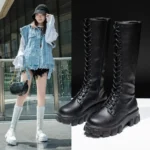 Women's Mid Calf Boots Padded Shoes Knee High Winter Sneakers - Image 2
