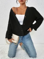 Ladies Elegant Knitted Cardigan Spring Autumn Solid Color Sweater Classy Open Front Warm Top for Women
