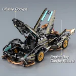 2024 Black V12 Block Roadster RC Tech Racer 1:14DIY Roadster building block assembly Block car toy birthday gift （1000+granule）