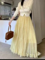 Elegant Pleated Skirt for Women with Elastic Waist Slim Fit A-Line Long Design - Image 4