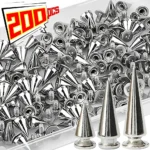 200/10PCS Double Caps Silver Rivets Cone Studs Punk Round Cone Spikes for Shoes Bags Clothing Garment Nail Rivet DIY Sewing Tool