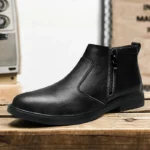 Autumn and Winter New High-Top Leather Shoes for Men, Zippered Leather Boots, Fashionable Versatile Business Casual Shoes, Men's Formal Shoes, Chelsea Boots - Image 6