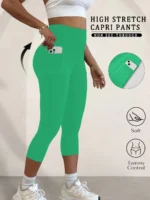 High Waisted capri pants For Women With Pockets Super Soft Tummy Control Workout Running Yoga Athletic Leggings