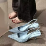 Fashion brand designed knitted platform heels for women, pointed-toe party shoes