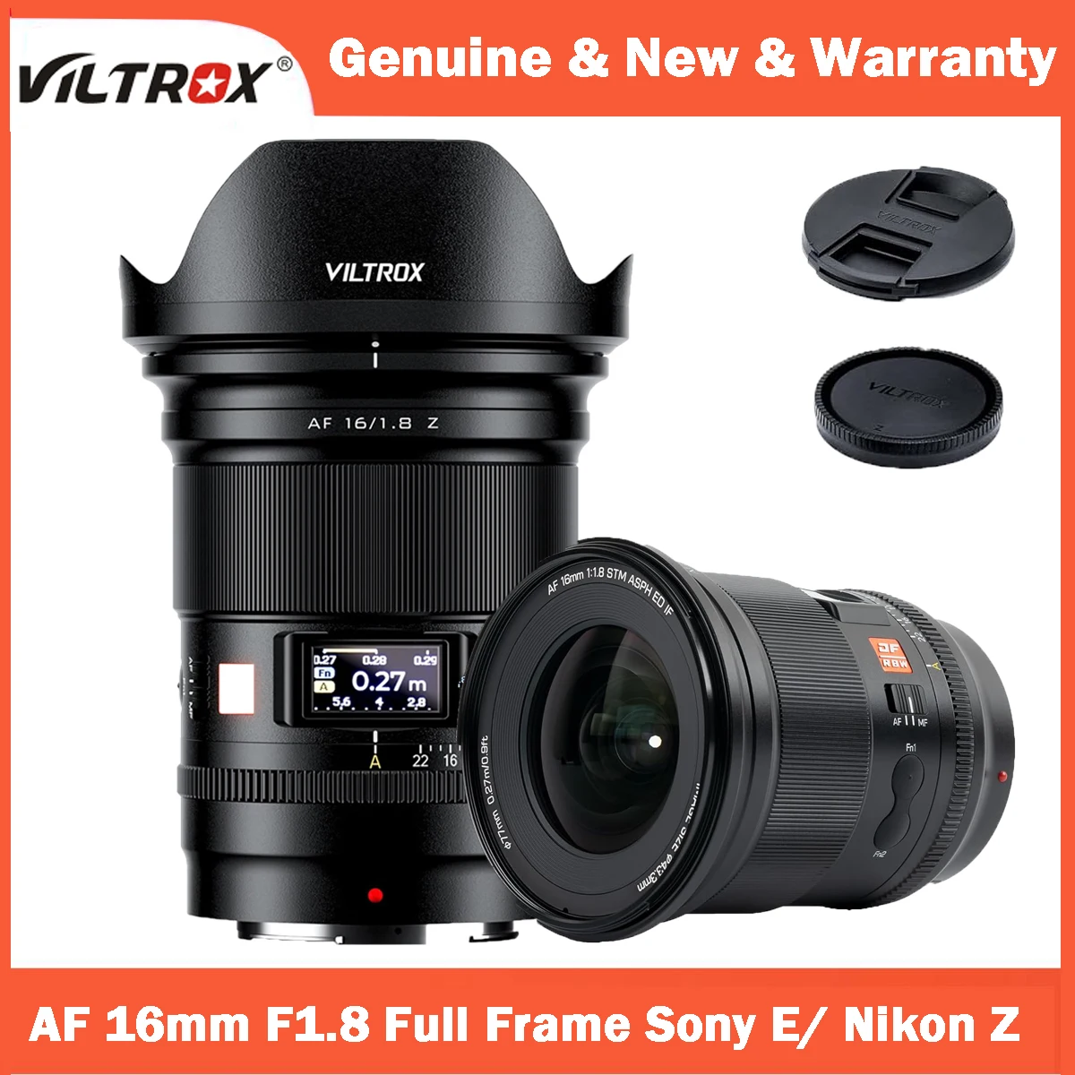 Sf98325e1bebc484d98624188cc490a423.webp VILTROX 16mm F1.8 Full Frame Large Aperture Ultra Wide Angle Auto Focus Lens LCD Screen For Sony a7 a7C a7III a7RIV Nikon Z Zfc - Image 1