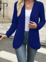 New fashion women’s solid color casual pit stripe brushed cardigan jacket