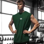 Men’s wide-shoulder sleeveless T-shirt, sports vest, fitness clothes, training brothers show off muscles, loose waistcoat, summe