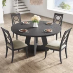 47-Inch Round Dining Table Large Wooden Kitchen Table For 4 to 6, Farmhouse Dinner Table For Home Dining Room or Living Room
