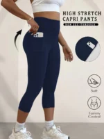 High Waisted capri pants For Women With Pockets Super Soft Tummy Control Workout Running Yoga Athletic Leggings