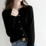 Women's round neck loose fitting slimming cardigan sweater, spring and autumn knitted cardigan, solid color versatile top - Image 7