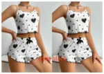 Women’s Pajamas Set Sleepwear 2 PCS Short Tank Tops And Shorts S M L White Ventilate Soft Casual Love Printing