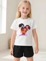 Summer Girls Casual T Shirts Fashion Printed Children's Short Sleeve Tops Kids Breathable Comfy Outdoor Tee Black Pink White - Image 6