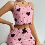 Women’s Pajamas Set Sleepwear 2 PCS Short Tank Tops And Shorts S M L White Ventilate Soft Casual Love Printing