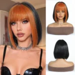 ALAN EATON Short Ombre Brown Synthetic Natural Bob Straight Wigs with Bang for Women Party Daily Use Heat Resistant Fiber - Image 11