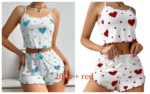 Women’s Pajamas Set Sleepwear 2 PCS Short Tank Tops And Shorts S M L White Ventilate Soft Casual Love Printing