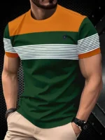 Summer classic men's T-shirt: Outdoor round-neck short-sleeved top with striped print, loose street men's T-shirt with additiona - Image 11