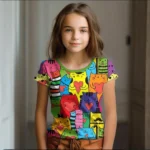 Girl Clothes Summer Cartoon Cat Graphic Children’s Clothing Kids Art Doodling Short Sleeve T Shirt Causal O-Neck Children Top