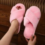 Cross Warm Fluffy Furry Slippers Women Lightweight Flat Heels Fur Slides Woman Autumn Winter