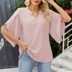 Women Summer Style Chiffon Blouses Shirts Lady Casual Short Flare Sleeve V-Neck